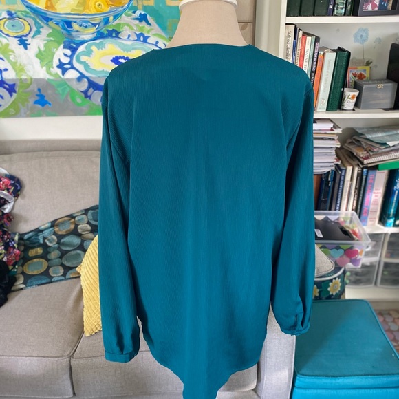 Truffles Flowy Blouse Shirt M/L Teal Green VGUC Relaxed Fit Workwear - Picture 4 of 7